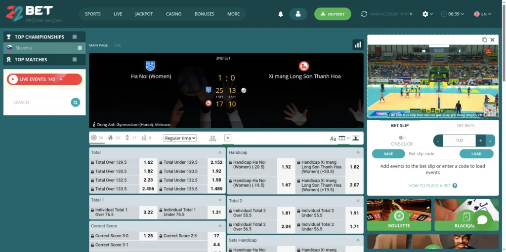 Live stream ponudba na 22Betu